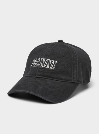 Ganni Womens Embroidered logo black cap
