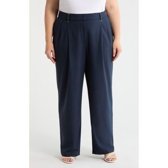 Wit & Wisdom Ultra Skyrise Relaxed Straight Pleated Pants in Navy at Nordstrom, Size 18W