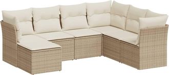 vidaXL Vidaxl - Set Sof&aacute;s De Jard&iacute;n 7 Piezas Y Cojines Rat&aacute;n Sint&eacute;tico Beige