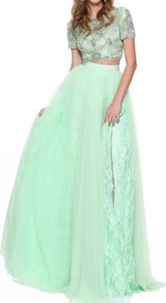 Sherri Hill Beaded Tulle Lace Prom Dress In Light Green