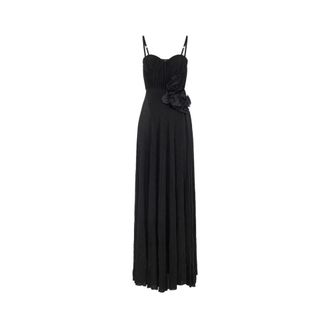Elisabetta Franchi Kleedjes, Dames, Zwart, M, Zwarte avondjurk met bloemenborduursel