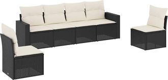 vidaXL Vidaxl - Set De Sof&aacute;s De Jard&iacute;n 6 Piezas Y Cojines Rat&aacute;n Sint&eacute;tico Negro