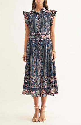 Adelyn Rae Karly Mixed Print Shirtdress in Navy Multi at Nordstrom, Size X-Large