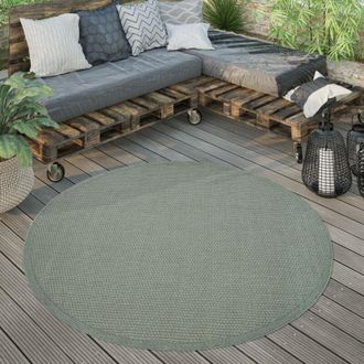 Paco Home Paco Home Alfombra Exterior Redonda Intemperie Balc&oacute;n Terraza Cocina Moderna Monocolor Verde, &Oslash; 160 Cm Redon