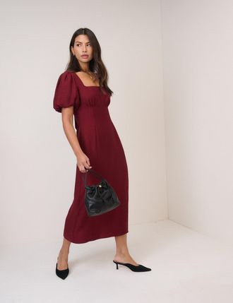 Nobody's Child Burgundy Puff Sleeve Pax Midi Dress