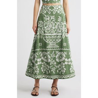 Cleobella Jasmine Mixed Print Cotton Poplin Maxi Skirt in Verdant Flight at Nordstrom, Size X-Large