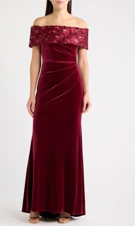 Eliza J Velvet Off the Shoulder Gown in Wine at Nordstrom, Size 10