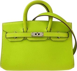 Herm&egrave;s Birkin Handbag Tiny 15 Green Leather Handbag (Pre-Owned)