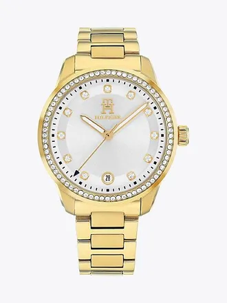 Tommy Hilfiger Reloj chapado en oro con dise&ntilde;o de cristales