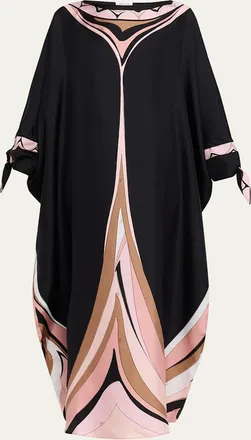 Pucci Fari-Print Silk Twill Tie-Cuff Caftan Dress
