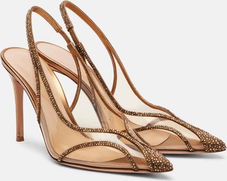 Gianvito Rossi Diana 95 leather-trimmed PU slingback pumps