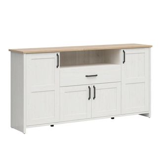 Petits Meubles Buf&eacute; 4 puertas y 1 caj&oacute;n paneles de melamina blanco y madera