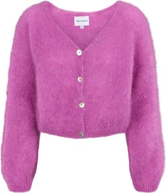 Americandreams Cornelia Cropped Cardigan - Dames - Vesten - Paars - XL - Wol - Truien & Vesten