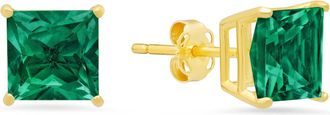 MAX + STONE 14k Yellow Gold Solitaire Princess-Cut Gemstone Stud Earrings (7mm)