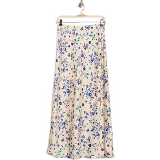 Elie Tahari Floral Print Satin Maxi Skirt in Navy/Emerald Sprigs at Nordstrom Rack, Size X-Small