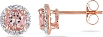 Amour Morganite and Diamond Halo Stud Earrings In 10K Rose Gold