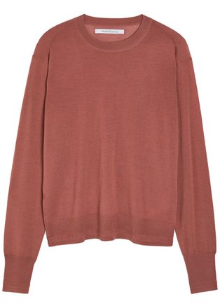 Another Tomorrow Crew-neck Fine-knit T-shirt - Red - S (UK8-10 / S)