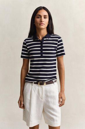 GANT Women Striped Piqu&eacute; Polo Shirt (XXL) EVENING BLUE
