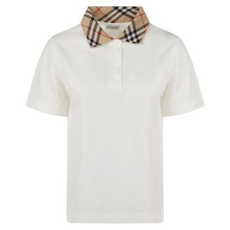 Burberry Check Collar Cotton Polo Shirt - female - Burberry - Polo Shirts - White - L - Tops