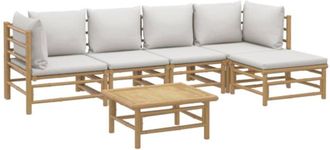 vidaXL Vidaxl - Set De Muebles De Jard&iacute;n 6 Piezas Bamb&uacute; Con Cojines Gris Claro
