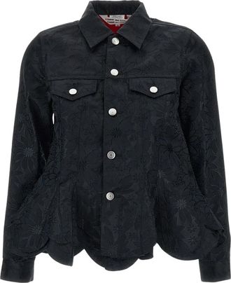 Comme Des Gar&ccedil;ons Jacquard Bloemenprint Jas - Dames - Zomerjassen - Zwart - S - Denim - Jassen