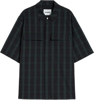 Jil Sander Technical katoenen geruite overhemd met zakken - Zwart
