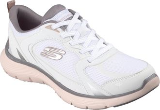 Skechers Womens Flex Appeal 5.0 Retro Rush Sneaker, White Duraleather/Mesh/Multi Trim, 4.5 UK