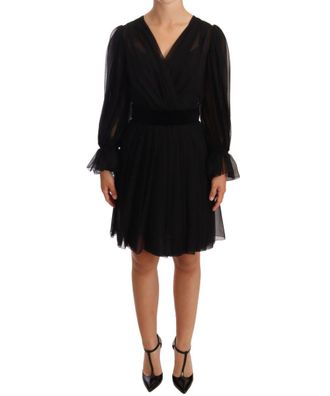 Dolce & Gabbana Womens Black Mesh Pleated Mini Silk Stretch Dress Cotton - Size 6 UK