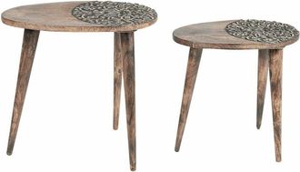 Beliani Beliani - Set di 2 tavolini decorativi ovali in legno di mango scuro Khetua