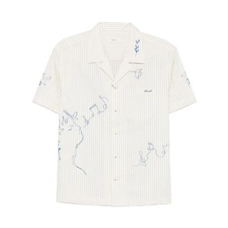 Dunst Hand-Drawing Open Collar Shirt - male - Dunst - Short Sleeve Shirts - White - XS - Shirts