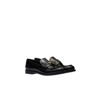 Miu Miu Brushed Leather Penny Loafers, Woman, Black, Size 34,5