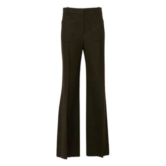 Victoria Beckham Alina Trouser - Dames - Wijde Broeken - Groen - XS - Wol - Broeken