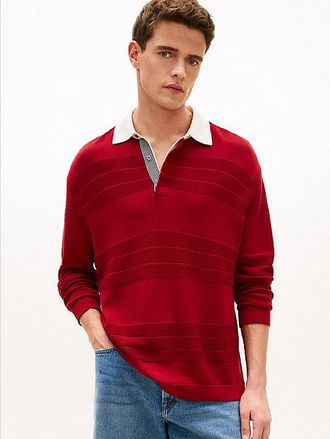 Tommy Hilfiger New York Label relaxed fit rugbyshirt van zijdemix
