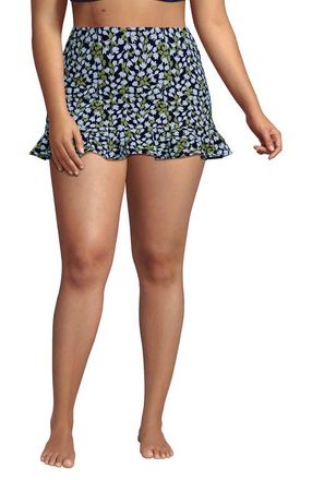 Lands End Ruffle Hem Mini Swim Skirt in Navy Mini Bloom Floral at Nordstrom, Size 16W