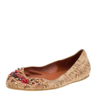 Oscar De La Renta Oscar De La Renta Beige Leather Embellished Flats