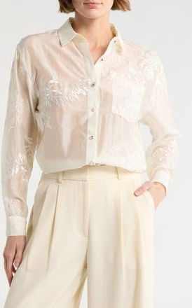 Forgotten Grace Floral Embellished Button-Up Shirt in Natural at Nordstrom Rack, Size X-Large