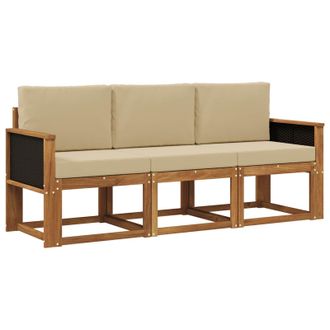vidaXL Conjunto De Sof&aacute;s De Exterior Con Coj&iacute;n 3 Pcs Natural Vidaxl