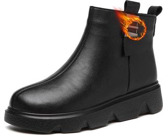 Generic POIOZXD Womens Fur Lined Leather Ankle Boots, Womens Genuine Leather Wool Orthopedic Boots, Warm Non-slip Plush Lined Side Zipper Black Ankle Middle-a