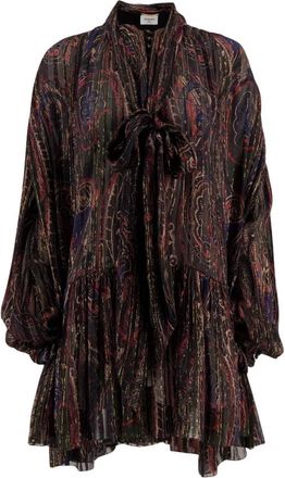 Saint Laurent Short Dresses, female, Multicolor, M, Lavalli&egrave;re Silk Lurex Dress