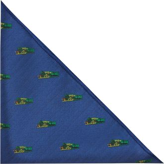 King & Priory Steam Train Navy Blue Herringbone Embroidered Pocket Square Handkerchief