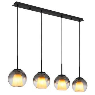 Netlighting Barry Bar Pendant Matt Black Balls Smoke Glass Shade 4x E27