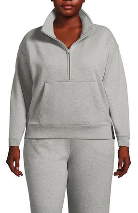 Lands End Plus Size Serious Sweats Relaxed Long Sleeve Half Zip Sweatshirt in Gray Heather at Nordstrom, Size 1X