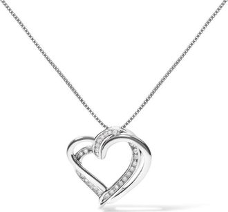 House of Brilliance 925 Sterling Silver 1/10ct TDW Diamond Double Heart Pendant Necklace