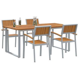 Berkfield Home Modern 5 Piece Garden Dining Set Grey Steel & Solid Wood Acacia