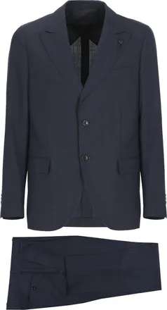 Lardini Blue Pin Lapel Wool Suit