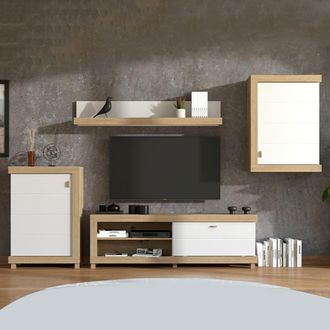 Dmora Conjunto De Muebles De Sala Urbe, Modular, 7 Estantes, Puerta Abatible, Marr&oacute;n Mate