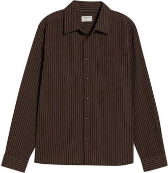 Percival Clancy Stripe Cotton Button-Up Shirt in Brown at Nordstrom, Size Xx-Large