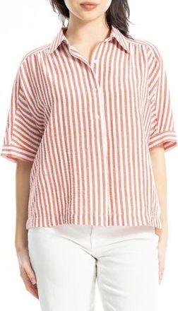 Max Studio Textured Stripe Camp Shirt in Red/White Stripe at Nordstrom Rack, Size X-Large
