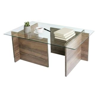 Dmora Mesa De Caf&eacute; Asellus, Mesa De Centro Baja, Revistero Para Sof&aacute;, Estante De La Sala De Estar, 105x65h40 Cm, Nuez, Con Embalaje Reforzado - Dmora