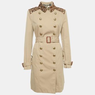 Burberry Beige Embellished Cotton Gabardine Trench Coat M